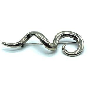80s Spiral Brooch Pin Vintage Modernist squiggle brooch Silvertone‎